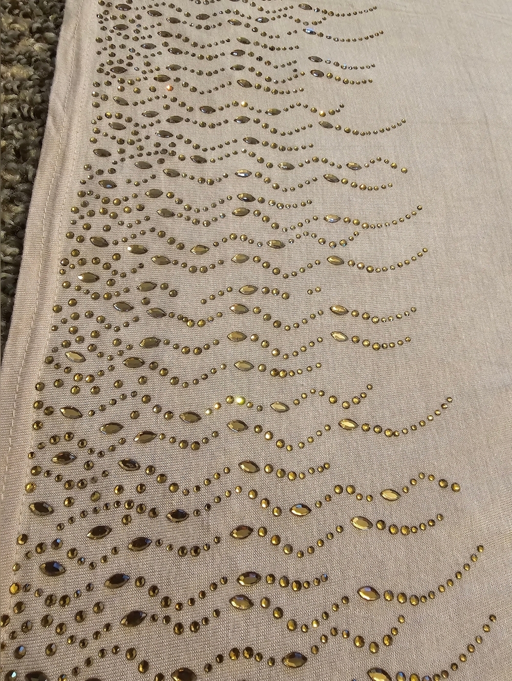 hijab Beige Scarf with Gold Studded Wave Design